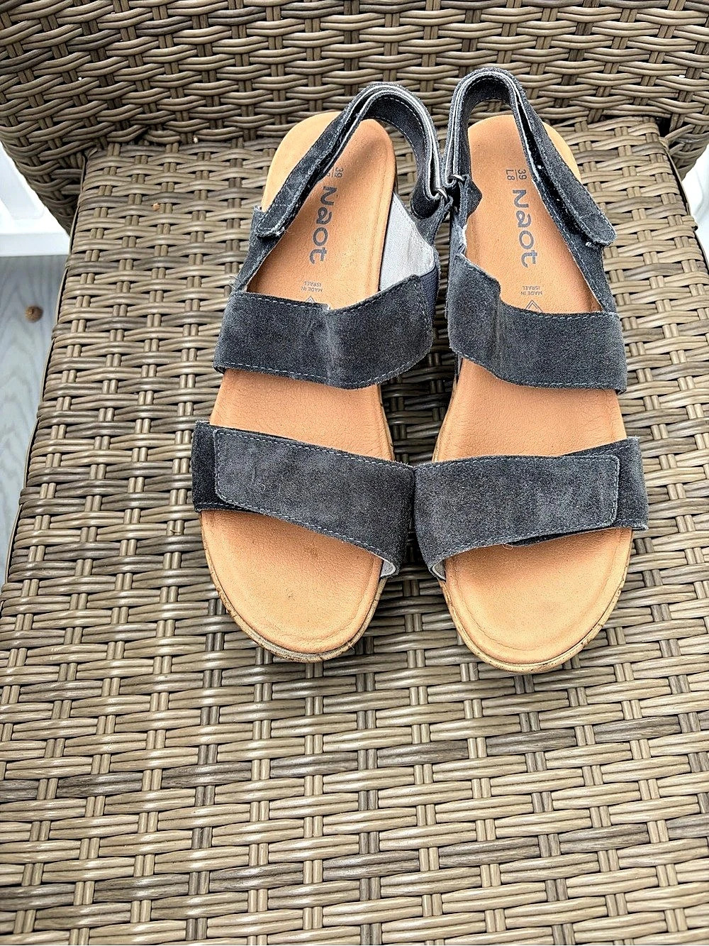 Naot Gray Cork Wedge Sandals